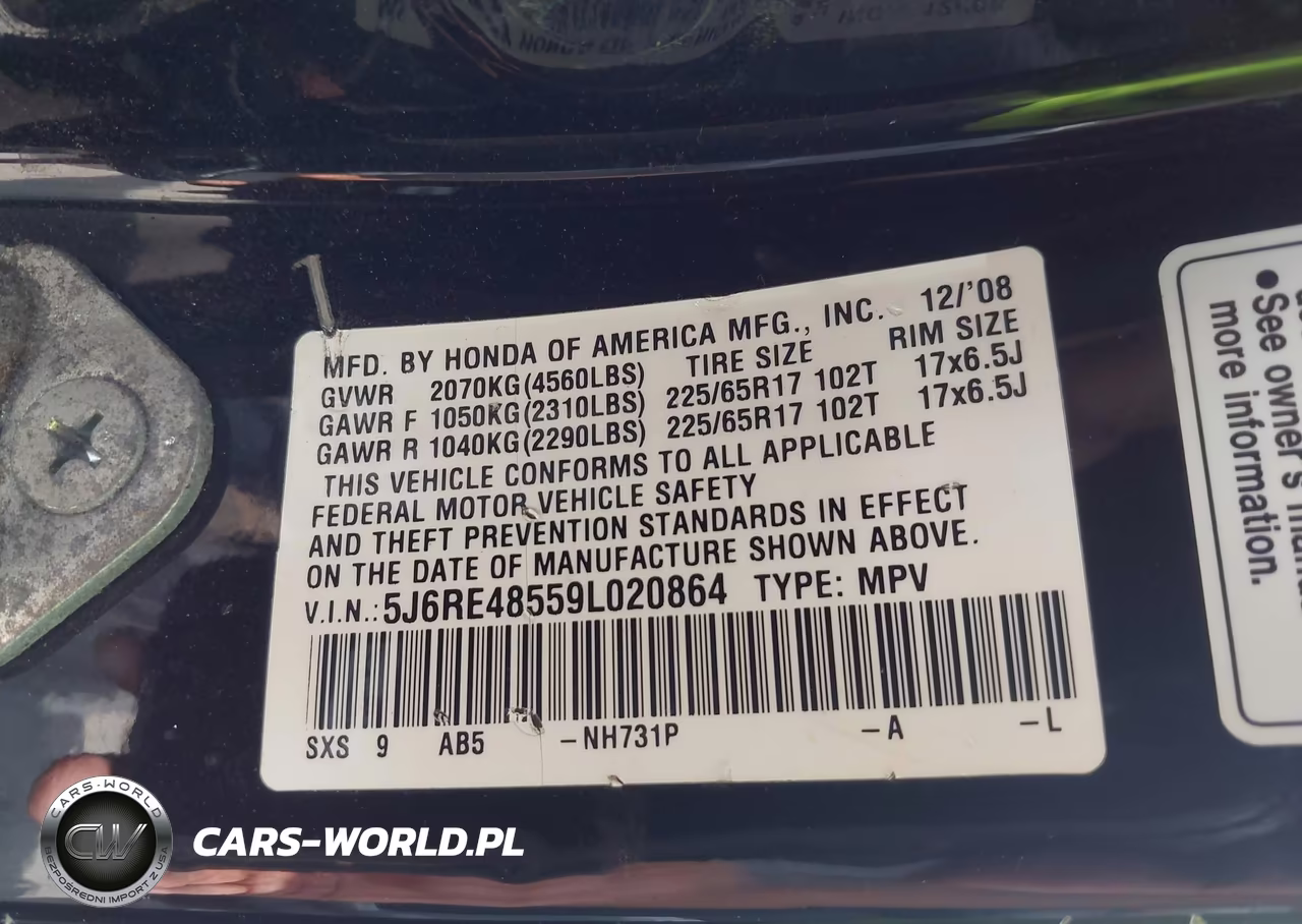 2009 Honda Cr-V Ex VIN:5J6RE48559L020864 - 9