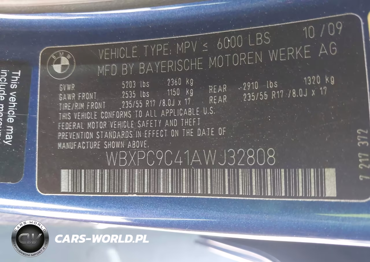 2010 BMW X3 xDrive30I VIN:WBXPC9C41AWJ32808 - 9