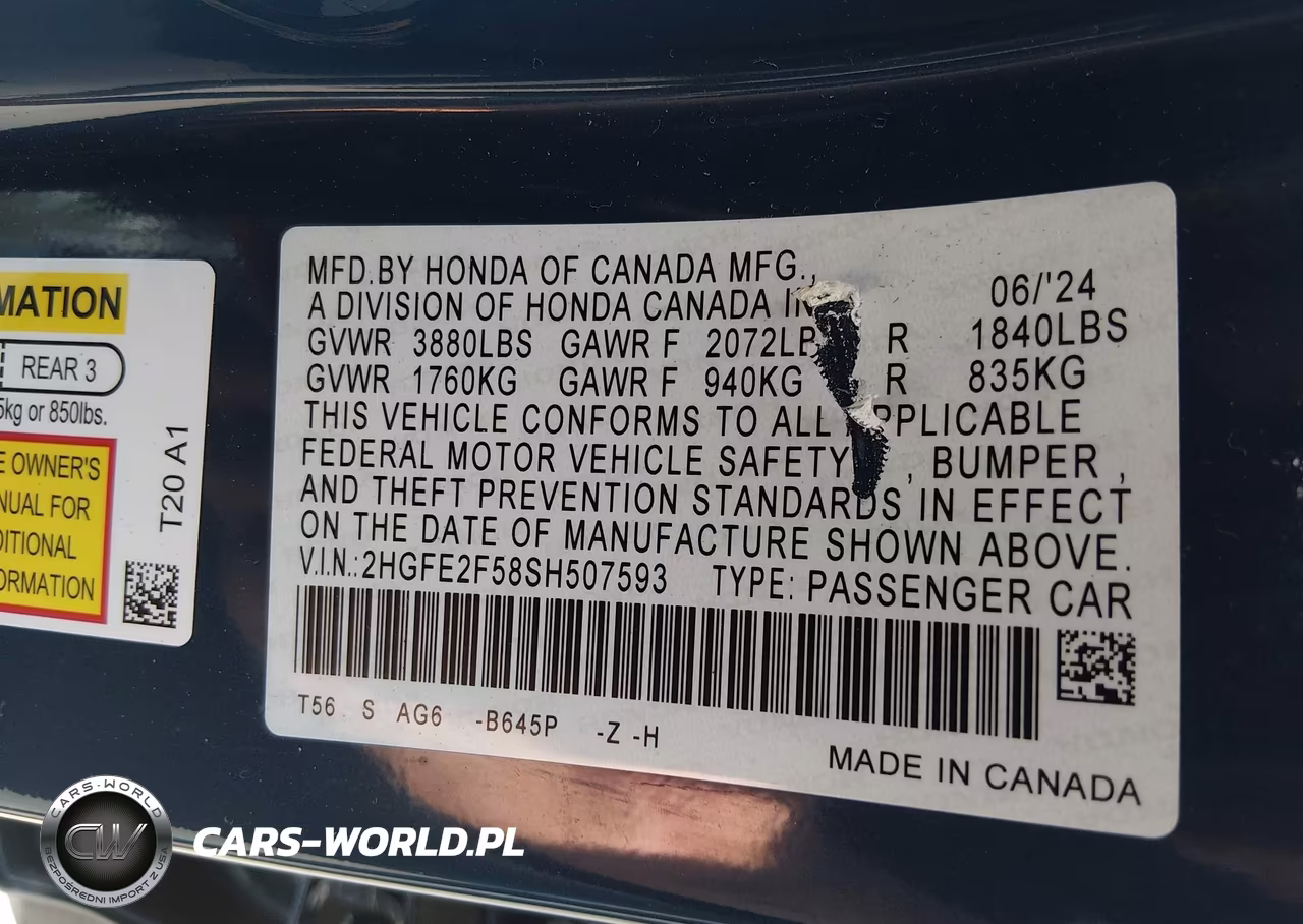 2025 Honda Civic Sport VIN:2HGFE2F58SH507593 - 9