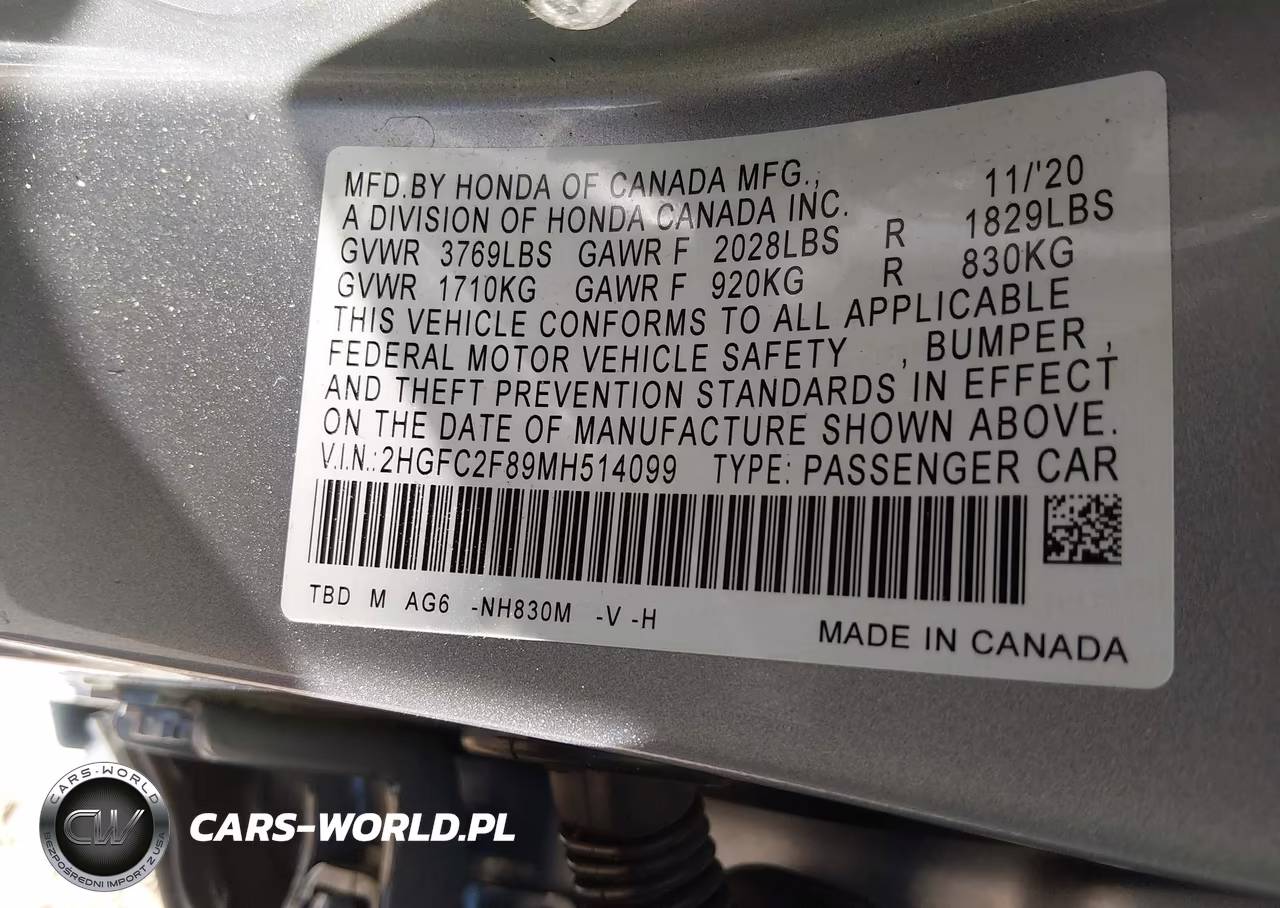 2021 Honda Civic Sport VIN:2HGFC2F89MH514099 - 9
