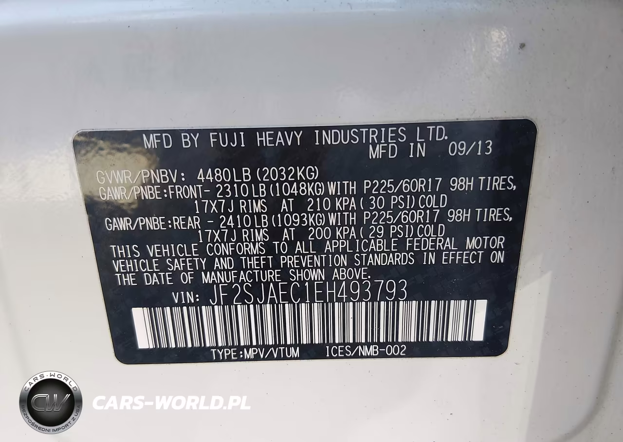 2014 Subaru Forester 2.5I Premium VIN:JF2SJAEC1EH493793 - 9