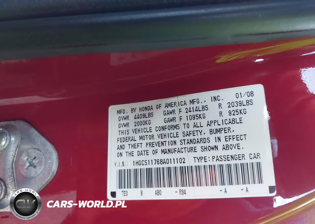 2008 Honda Accord 2.4 Ex VIN:1HGCS11768A011102 - 9