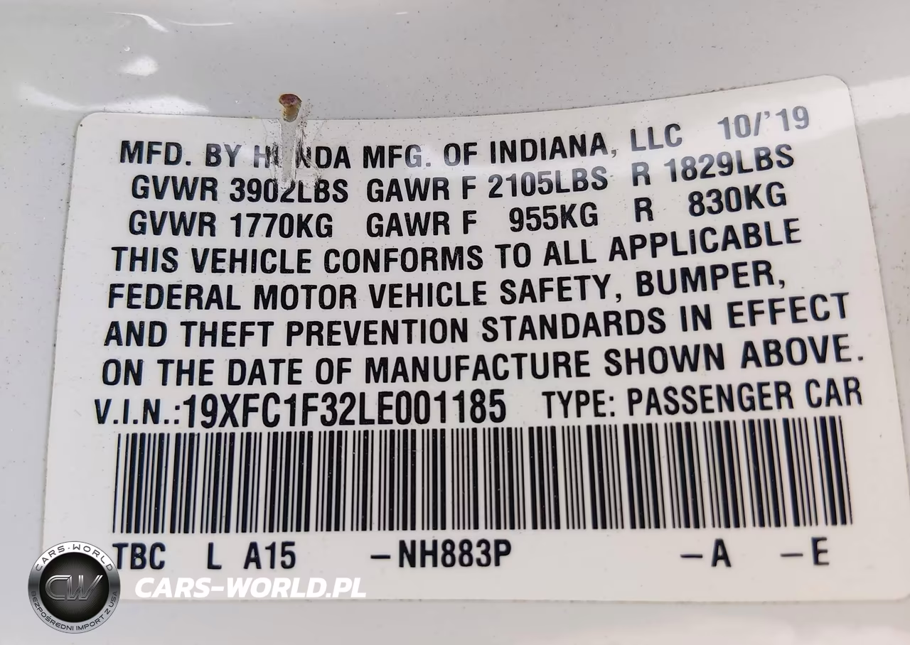 2020 Honda Civic Ex VIN:19XFC1F32LE001185 - 9