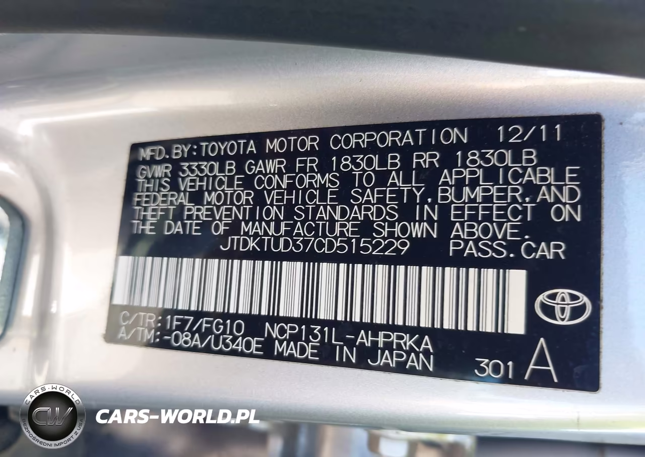 2012 Toyota Yaris Le VIN:JTDKTUD37CD515229 - 9