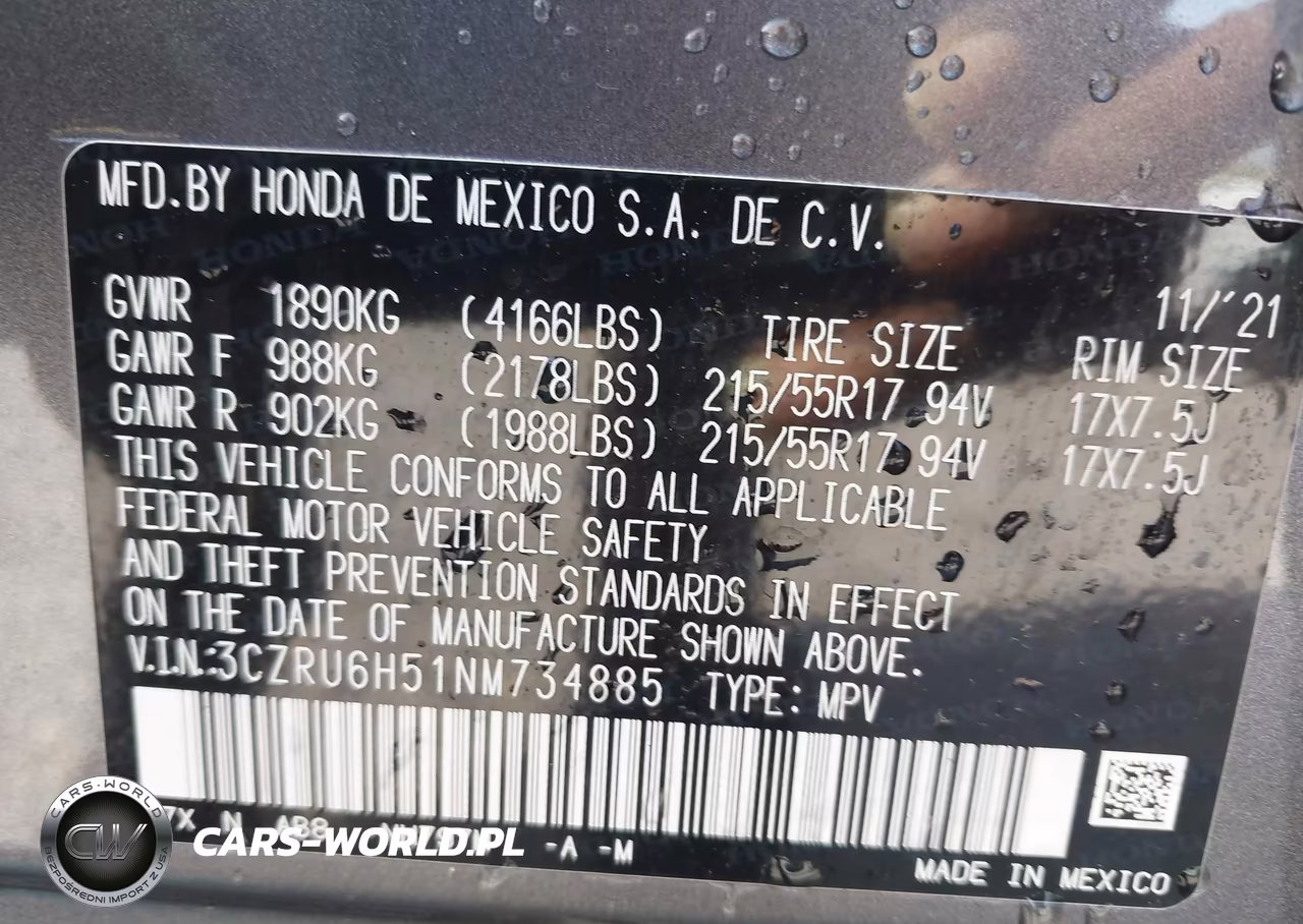 2022 Honda Hr-V Awd Ex VIN:3CZRU6H51NM734885 - 9