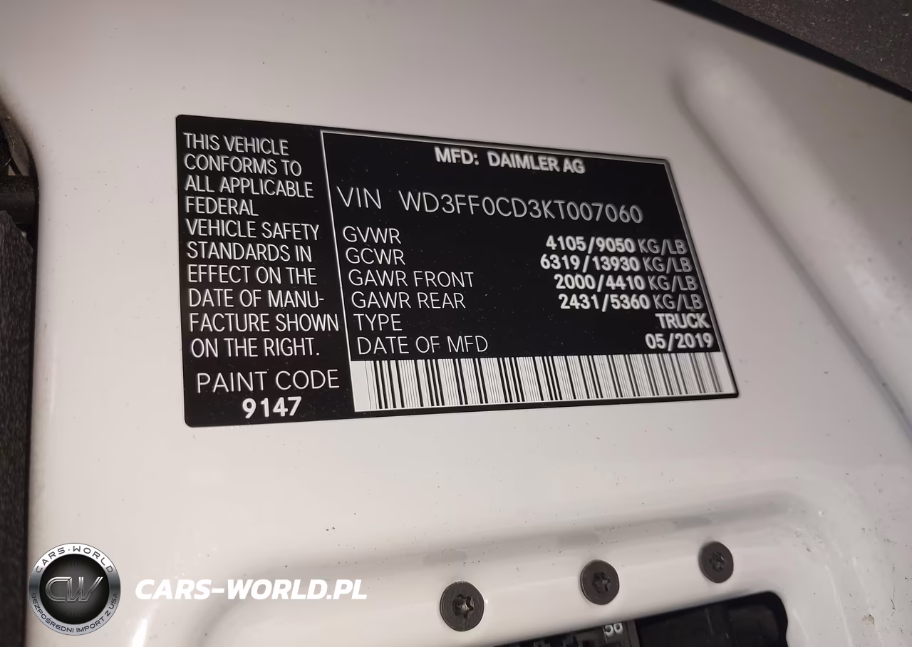 2019 Mercedes-Benz Sprinter 2500 Standard Roof V6 VIN:WD3FF0CD3KT007060 - 9