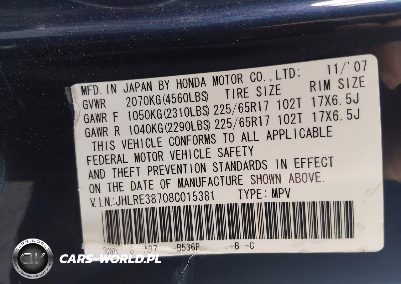 2008 Honda Cr-V Ex-L VIN:JHLRE38708C015381 - 9