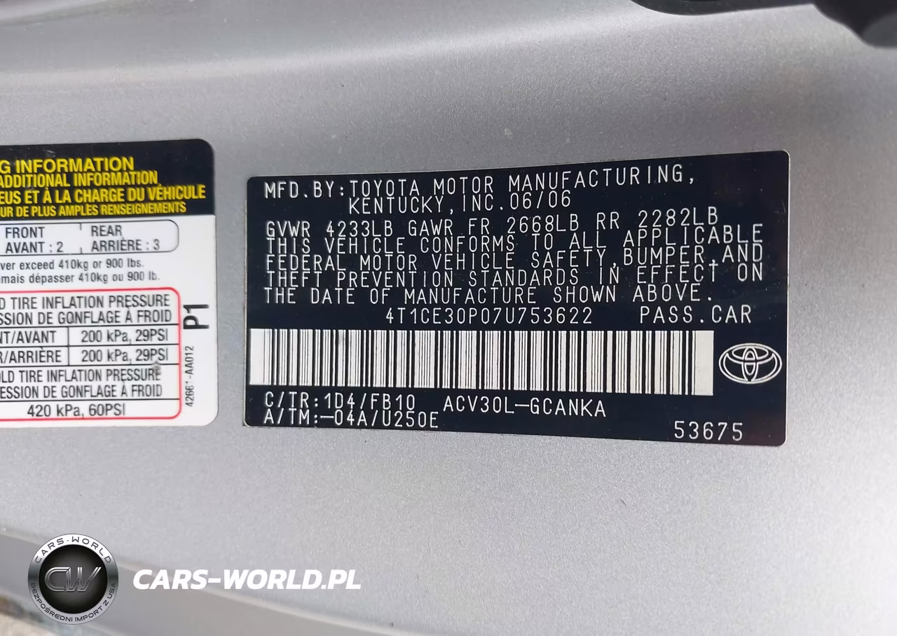 2007 Toyota Camry Solara Se VIN:4T1CE30P07U753622 - 9