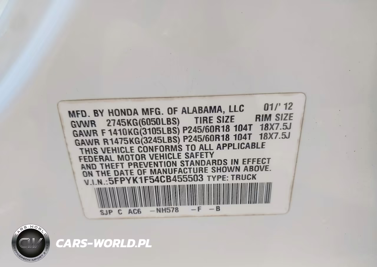2012 Honda Ridgeline Rtl VIN:5FPYK1F54CB455503 - 9