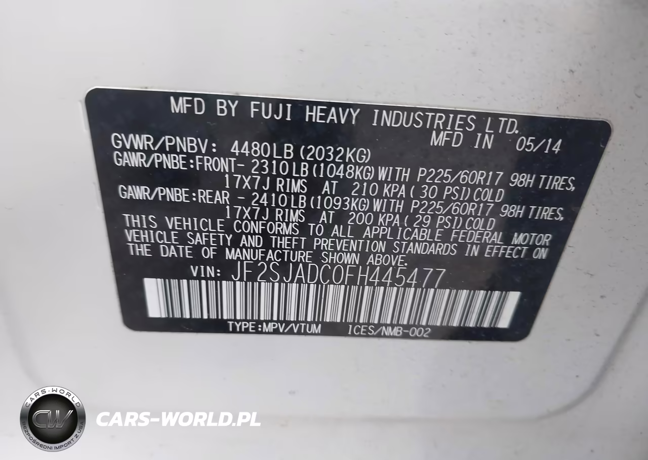 2015 Subaru Forester 2.5I Premium VIN:JF2SJADC0FH445477 - 9