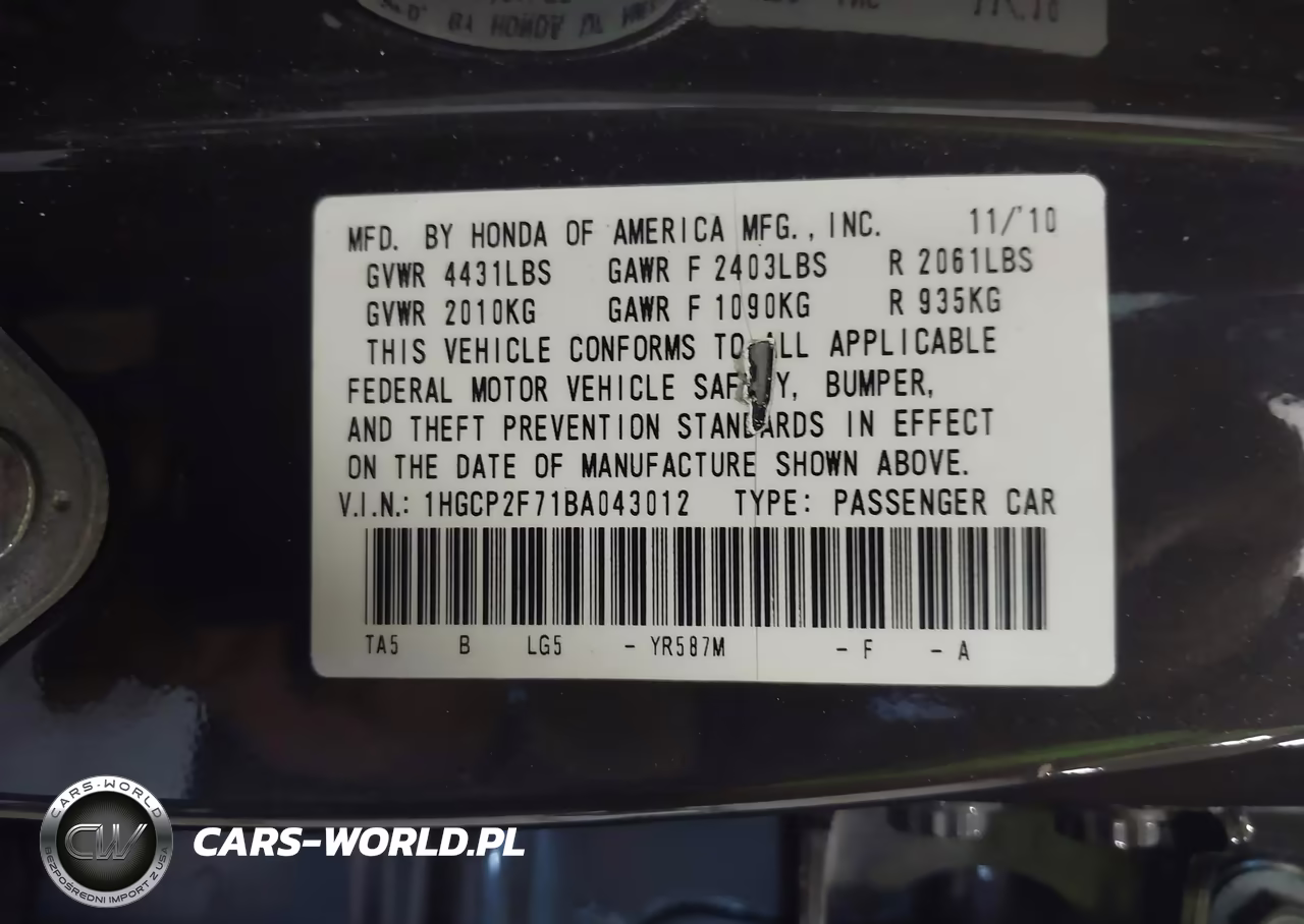 2011 Honda Accord 2.4 Ex VIN:1HGCP2F71BA043012 - 9