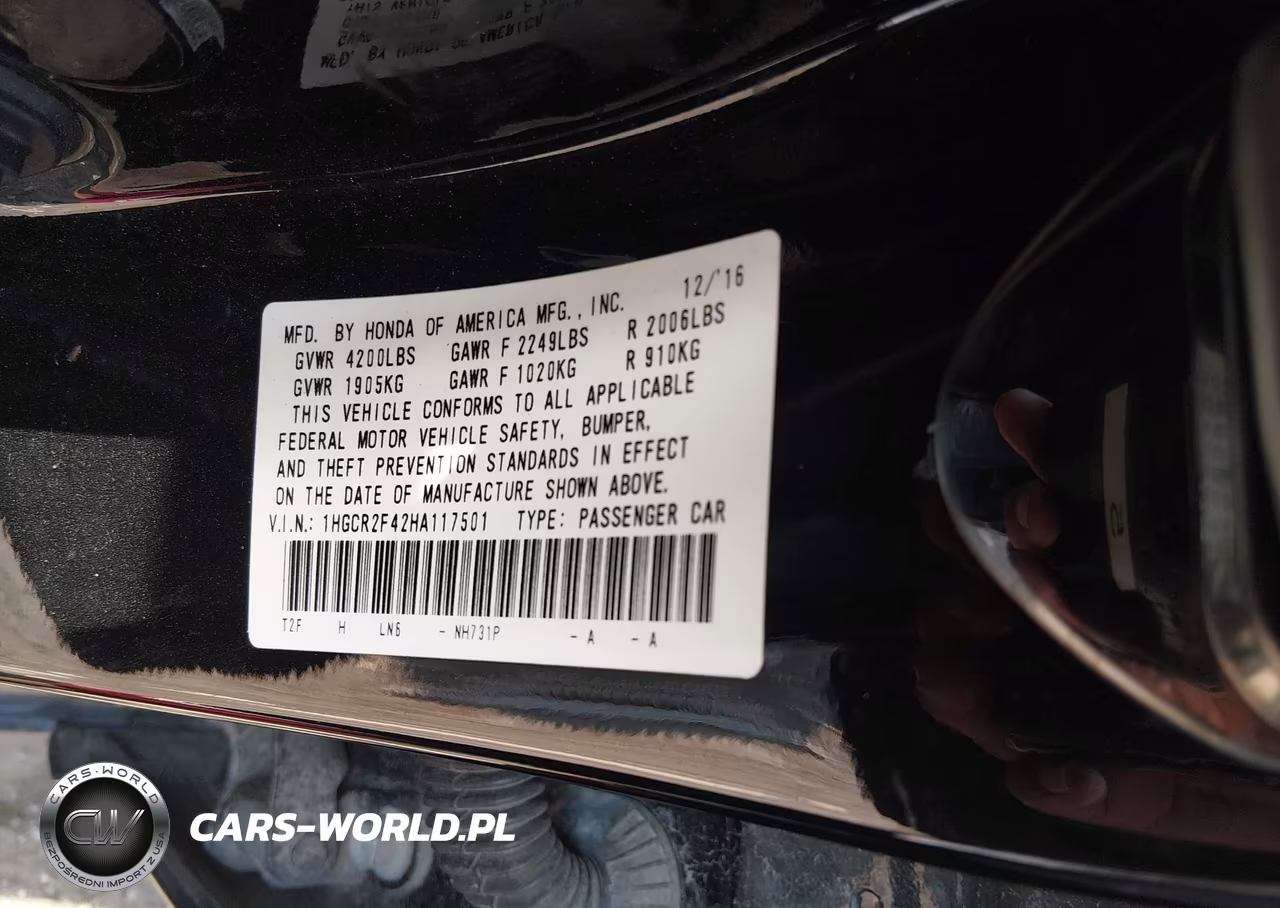 2017 Honda Accord Lx VIN:1HGCR2F42HA117501 - 9