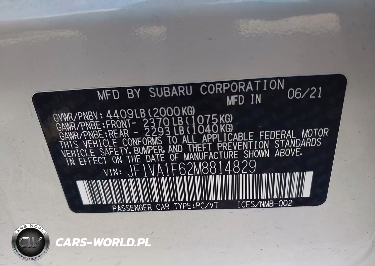 2021 Subaru Wrx Premium VIN:JF1VA1F62M8814829 - 9