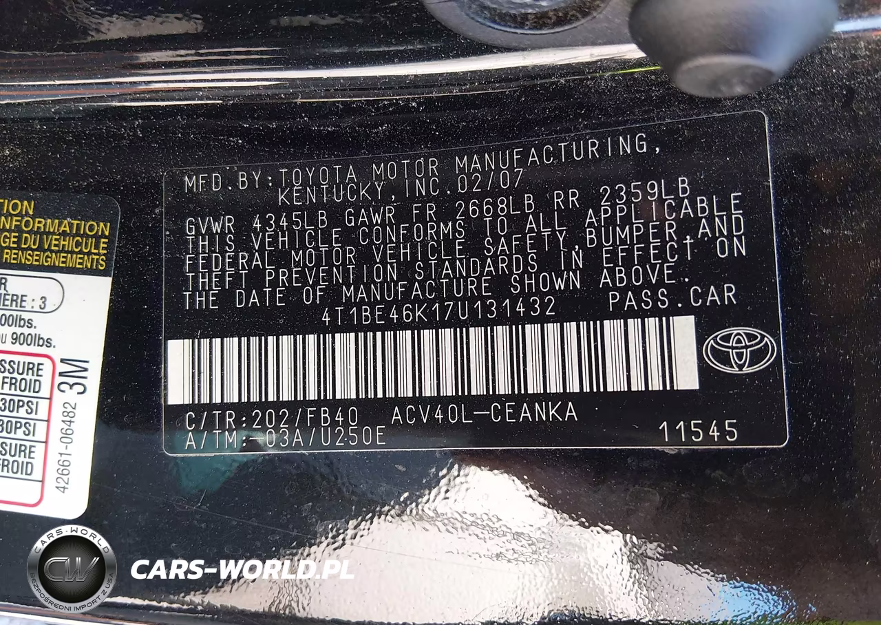 2007 Toyota Camry Ce VIN:4T1BE46K17U131432 - 9