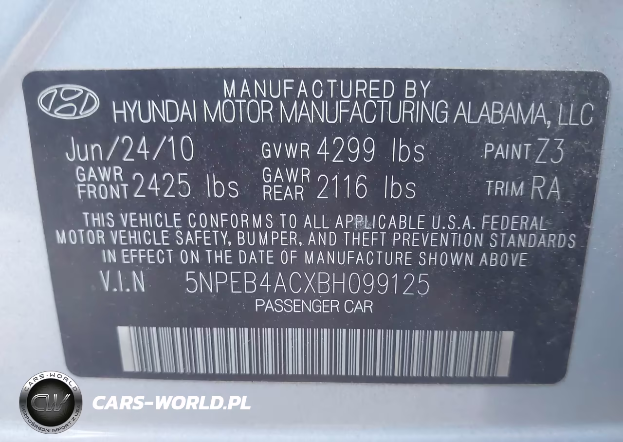 2011 Hyundai Sonata Gls VIN:5NPEB4ACXBH099125 - 9