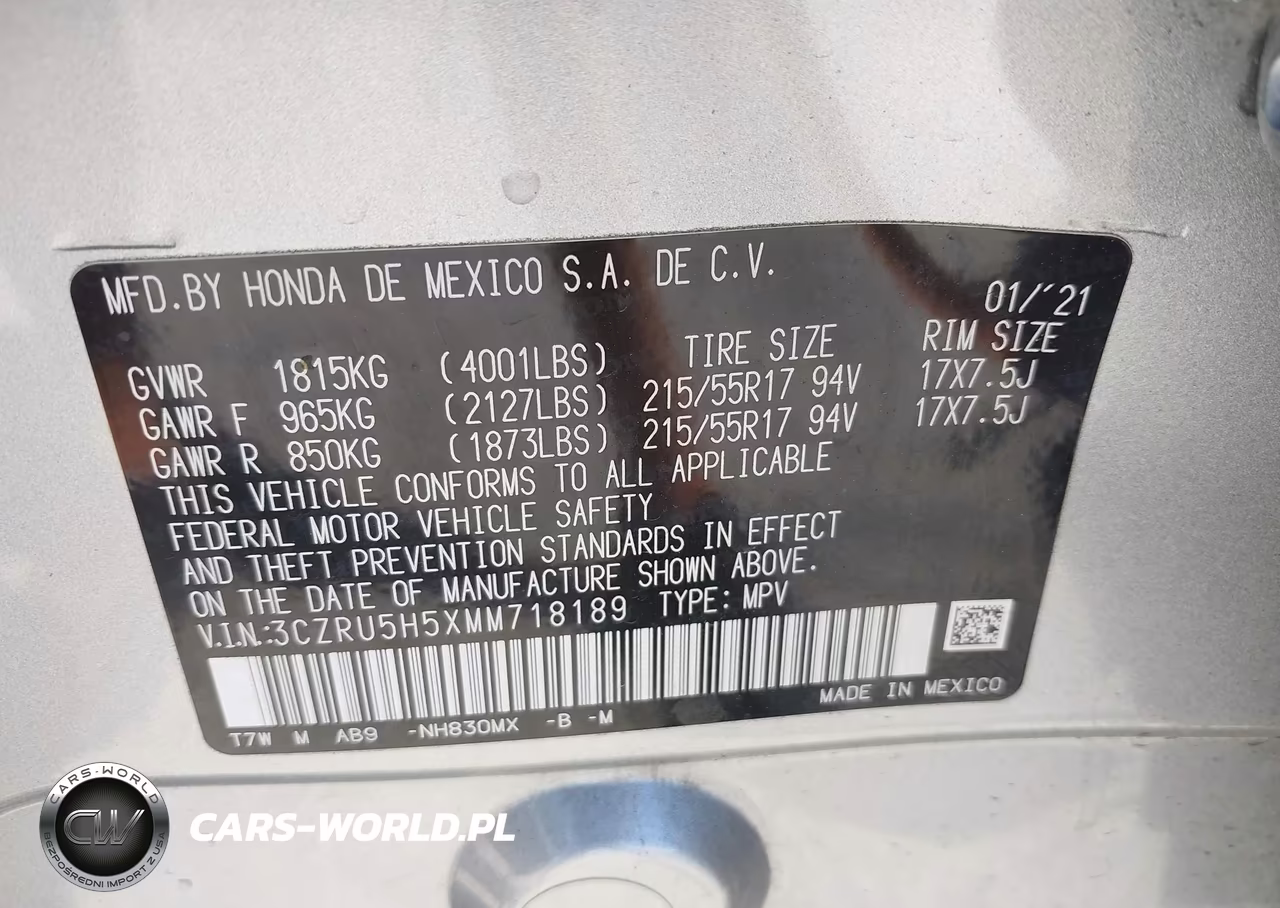 2021 Honda Hr-V 2Wd Ex VIN:3CZRU5H5XMM718189 - 9