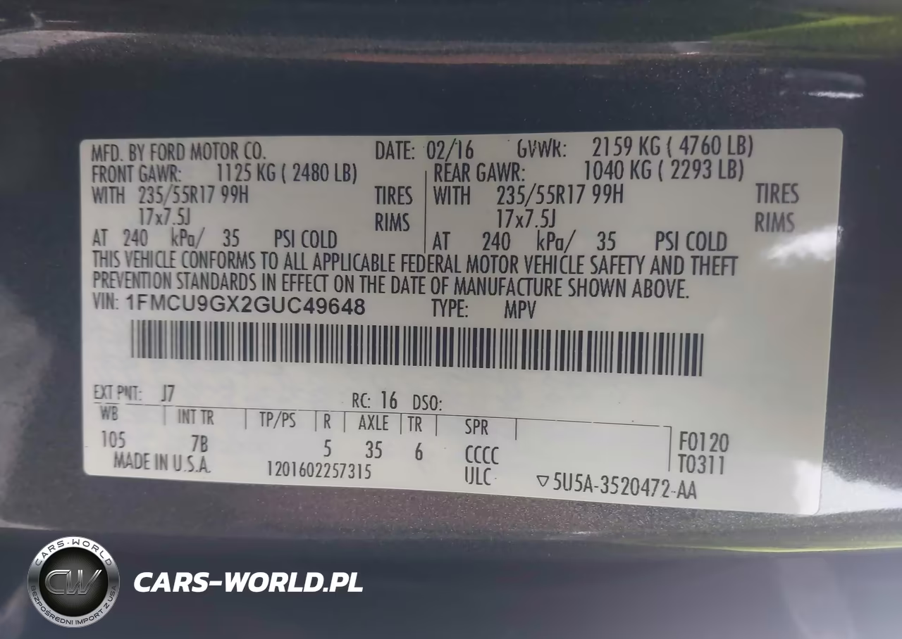 2016 Ford Escape Se VIN:1FMCU9GX2GUC49648 - 9