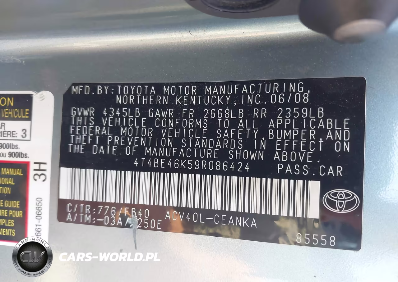 2009 Toyota Camry Le VIN:4T4BE46K59R086424 - 9