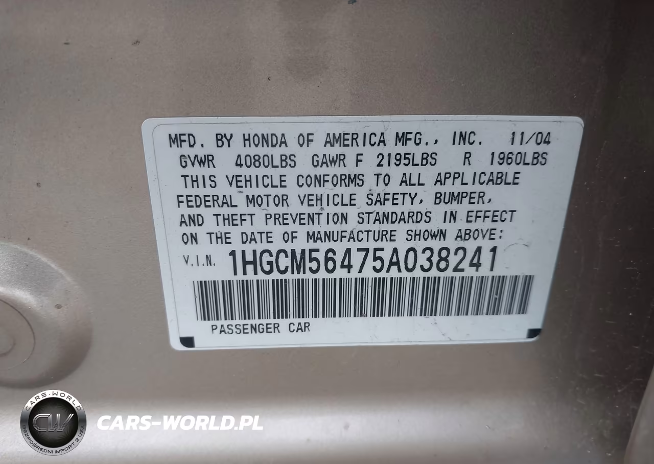 2005 Honda Accord 2.4 Lx VIN:1HGCM56475A038241 - 9