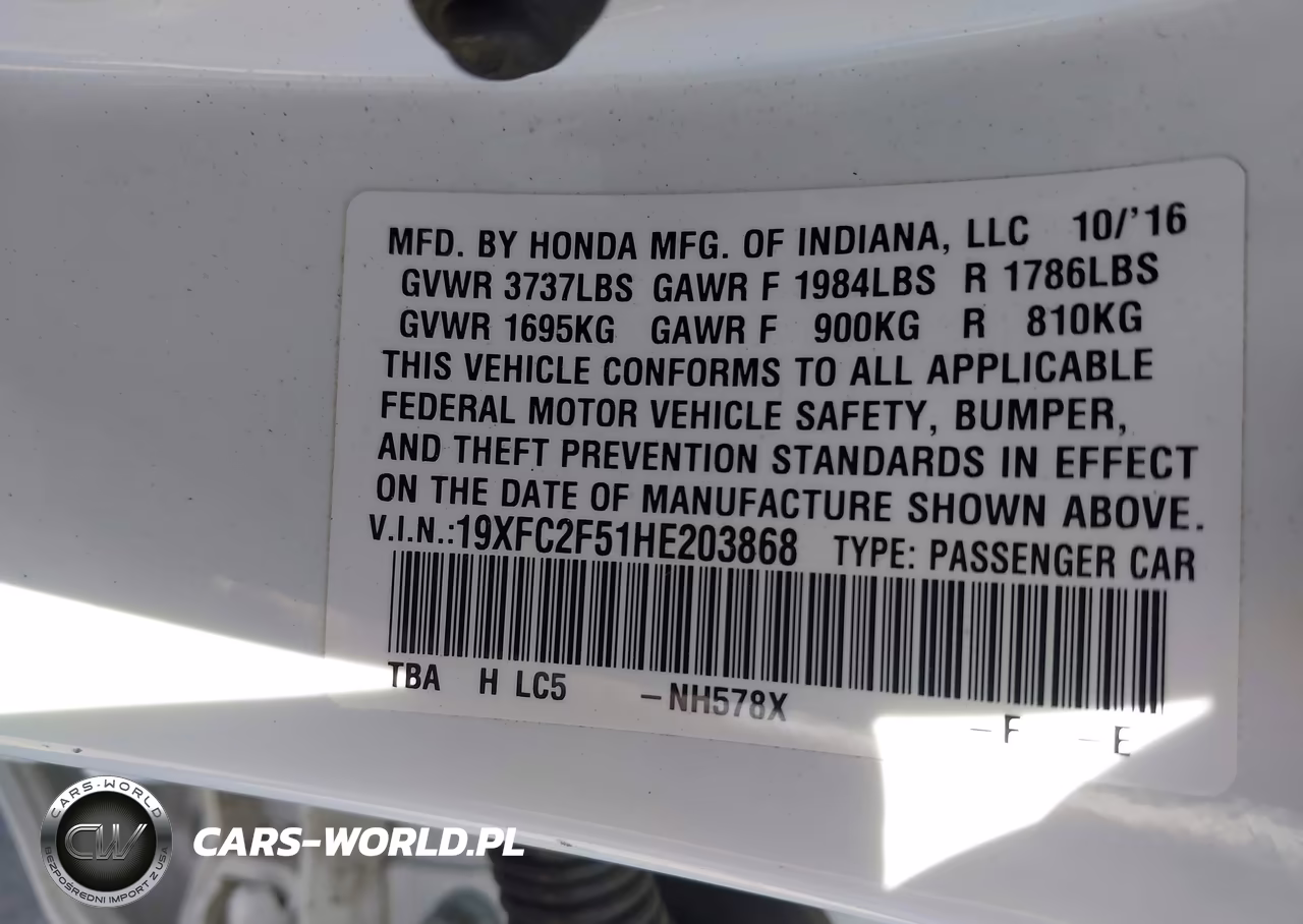 2017 Honda Civic Lx VIN:19XFC2F51HE203868 - 9