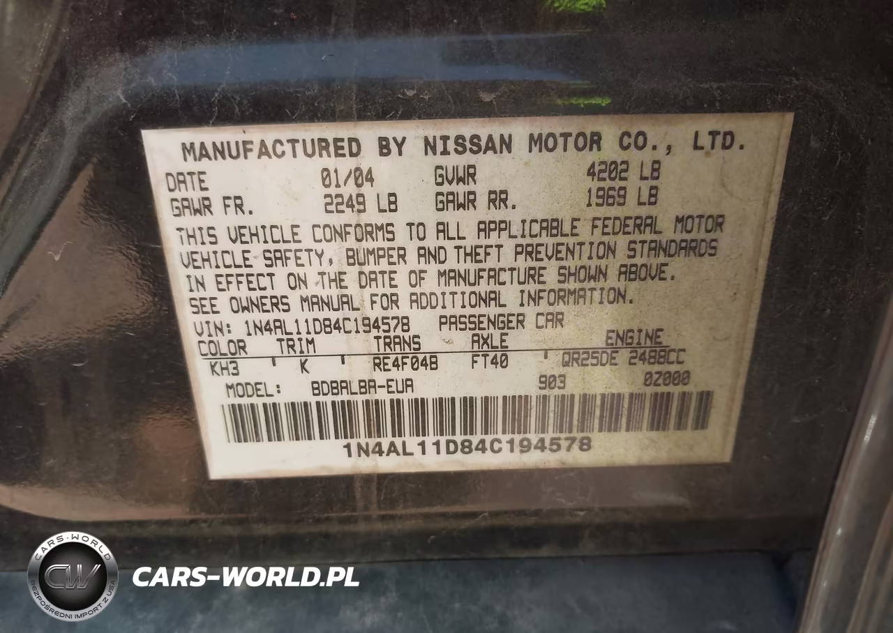 2004 Nissan Altima 2.5 S VIN:1N4AL11D84C194578 - 9