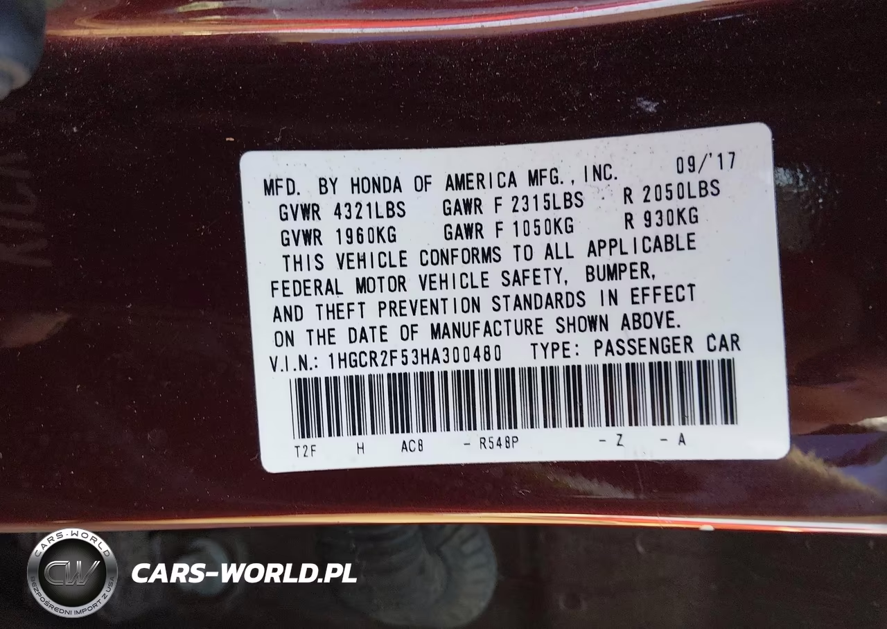 2017 Honda Accord Sport VIN:1HGCR2F53HA300480 - 9