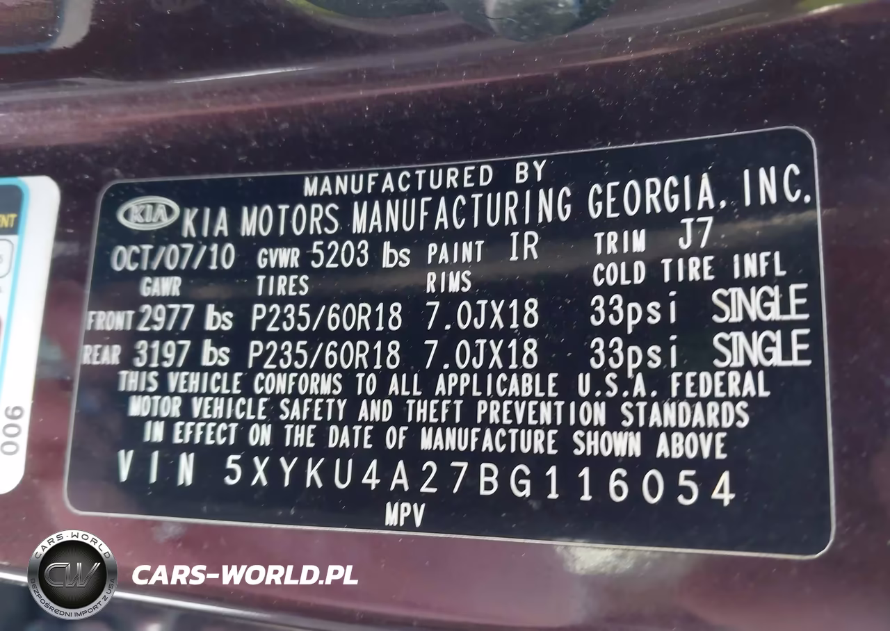 2011 Kia Sorento Ex V6 VIN:5XYKU4A27BG116054 - 9