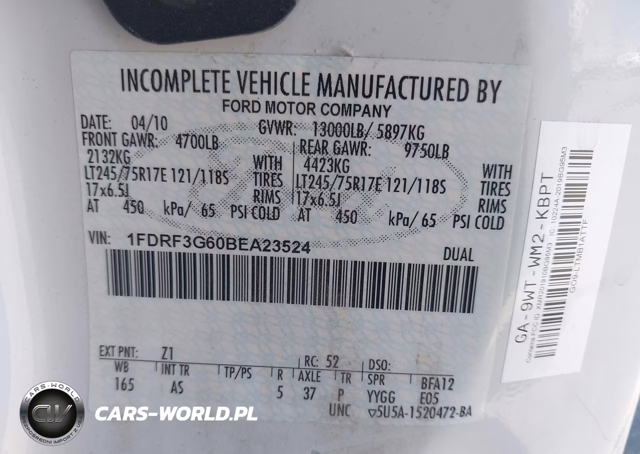 2011 Ford F-350 Chassis Xl VIN:1FDRF3G60BEA23524 - 9