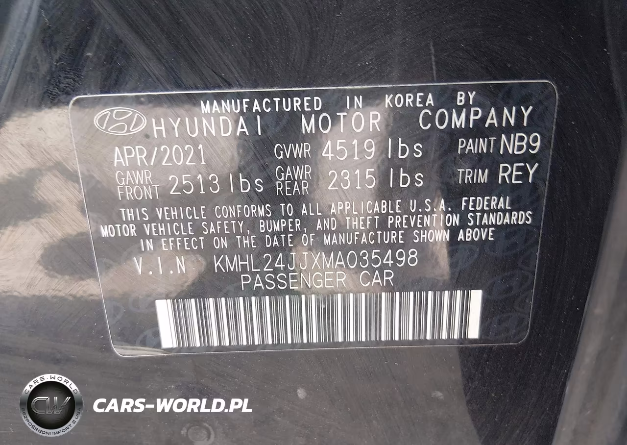 2021 Hyundai Sonata Blue VIN:KMHL24JJXMA035498 - 9