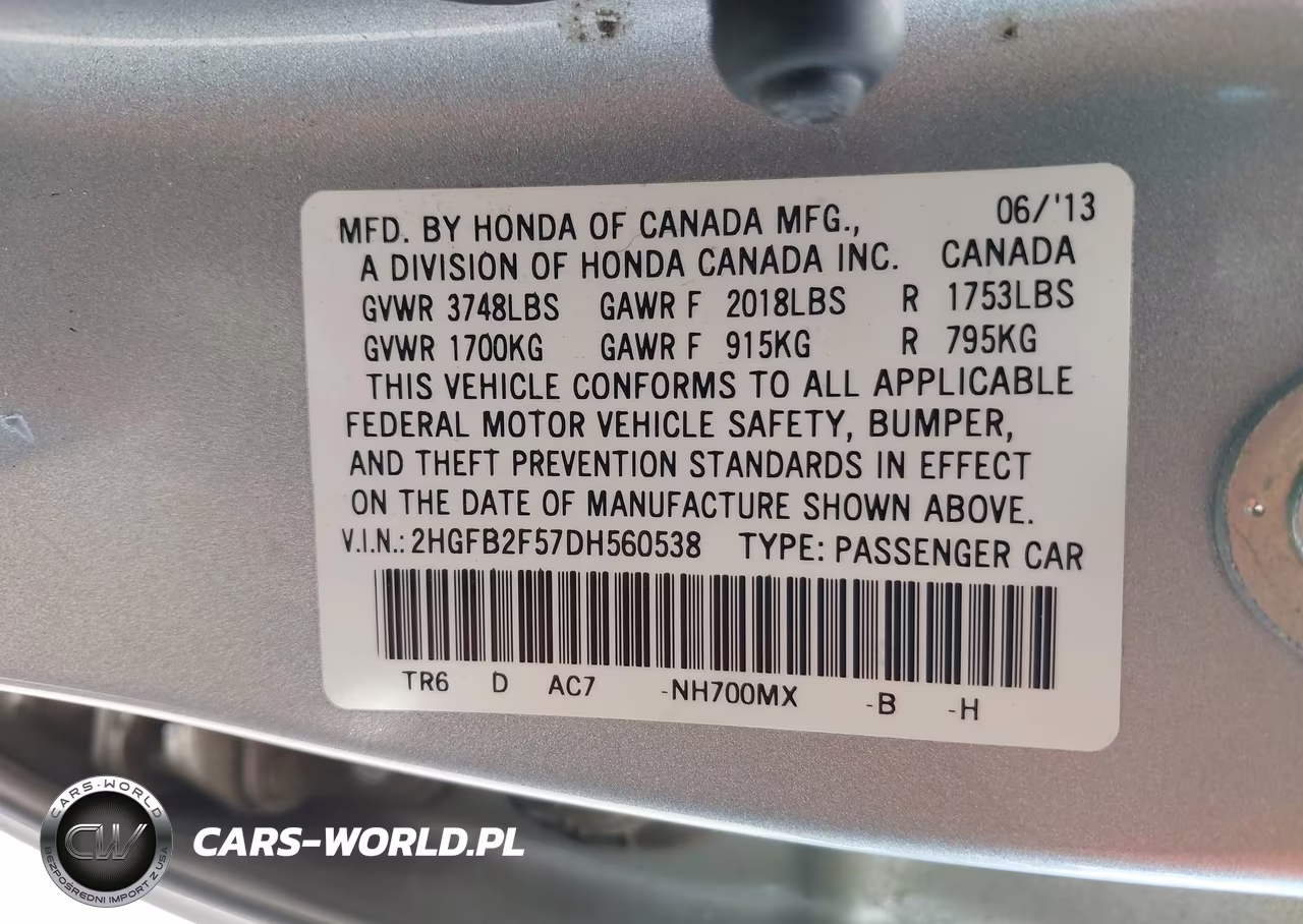 2013 Honda Civic Lx VIN:2HGFB2F57DH560538 - 9