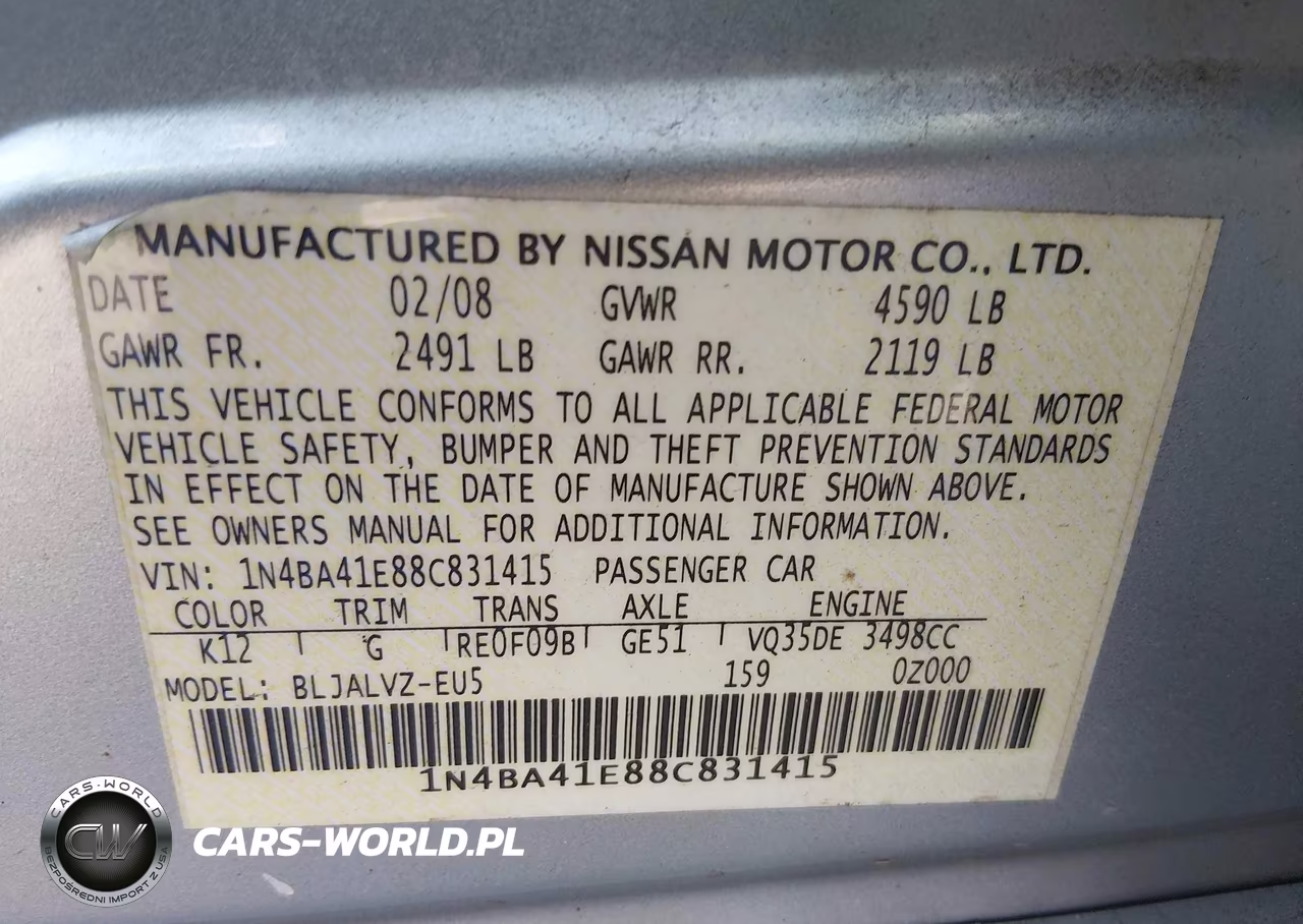 2008 Nissan Maxima 3.5 Se VIN:1N4BA41E88C831415 - 9
