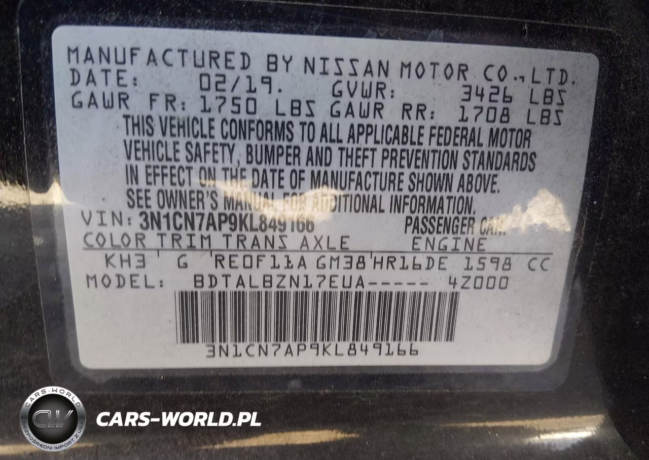 2019 Nissan Versa 1.6 Sv VIN:3N1CN7AP9KL849166 - 9