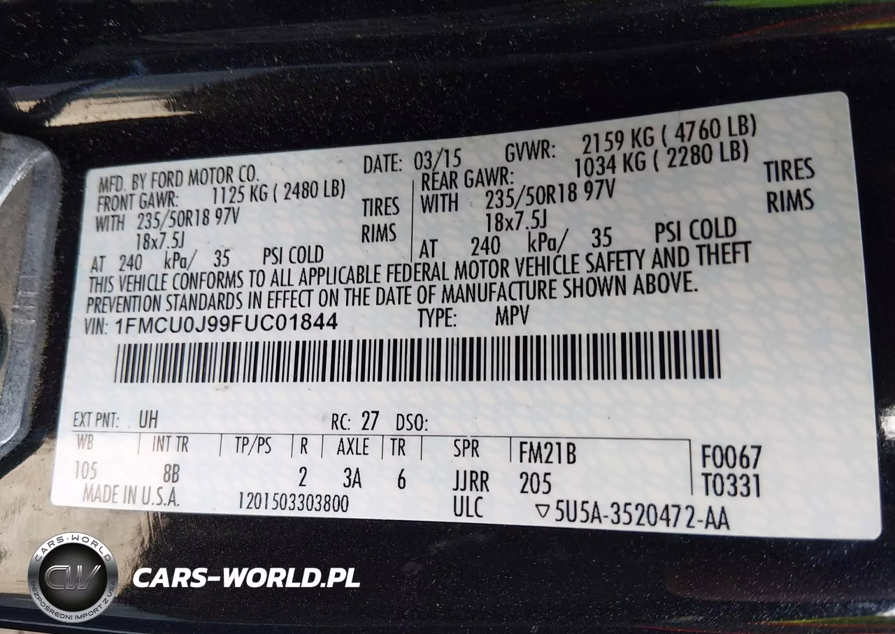 2015 Ford Escape Titanium VIN:1FMCU0J99FUC01844 - 9