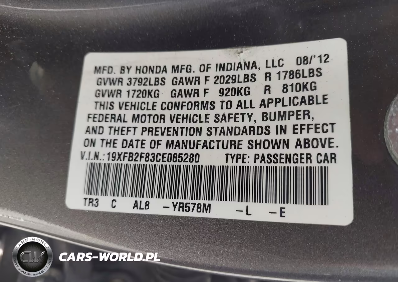 2012 Honda Civic Ex VIN:19XFB2F83CE085280 - 9