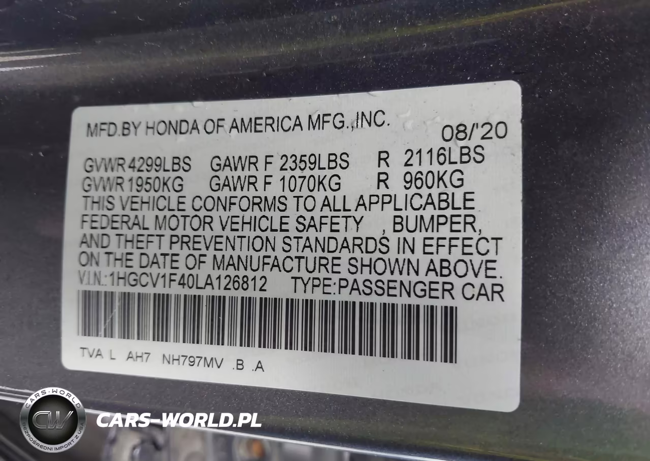 HONDA ACCORD VIN:1HGCV1F40LA126812 - 9
