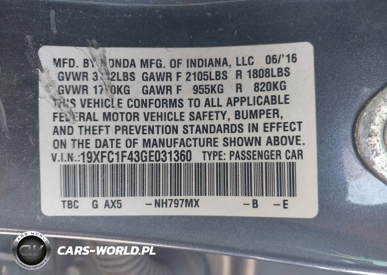 2016 Honda Civic Ex-T VIN:19XFC1F43GE031360 - 9