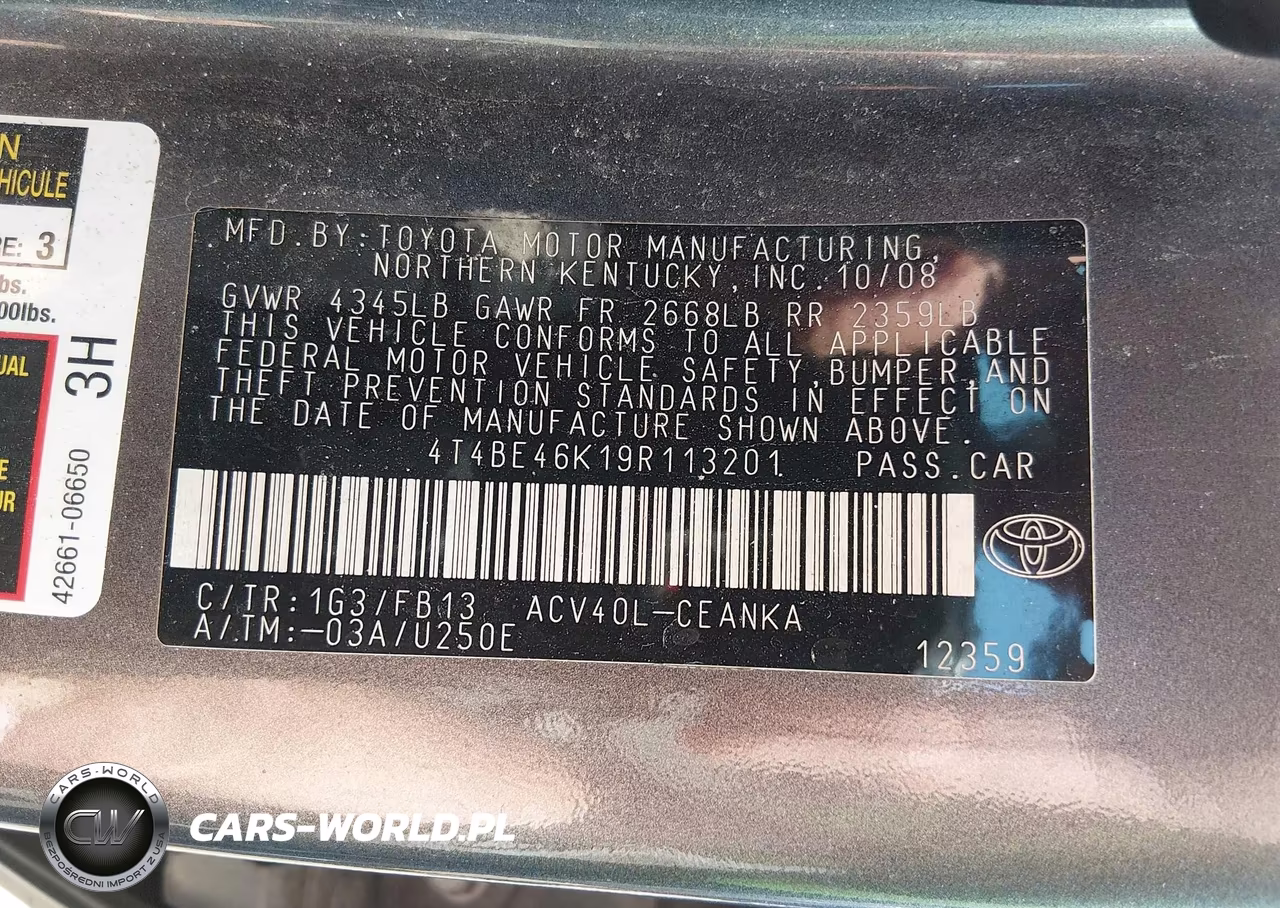 2009 Toyota Camry Le VIN:4T4BE46K19R113201 - 9