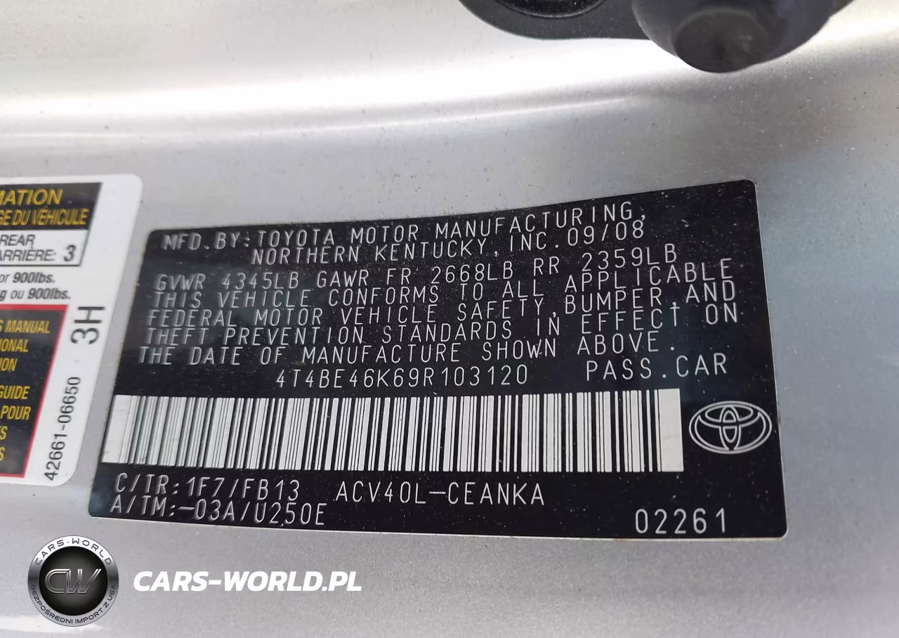2009 Toyota Camry Le VIN:4T4BE46K69R103120 - 9