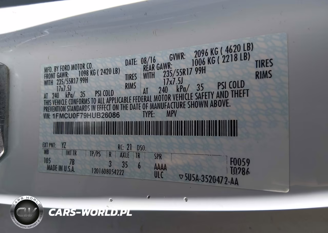 2017 Ford Escape S VIN:1FMCU0F79HUB26086 - 9