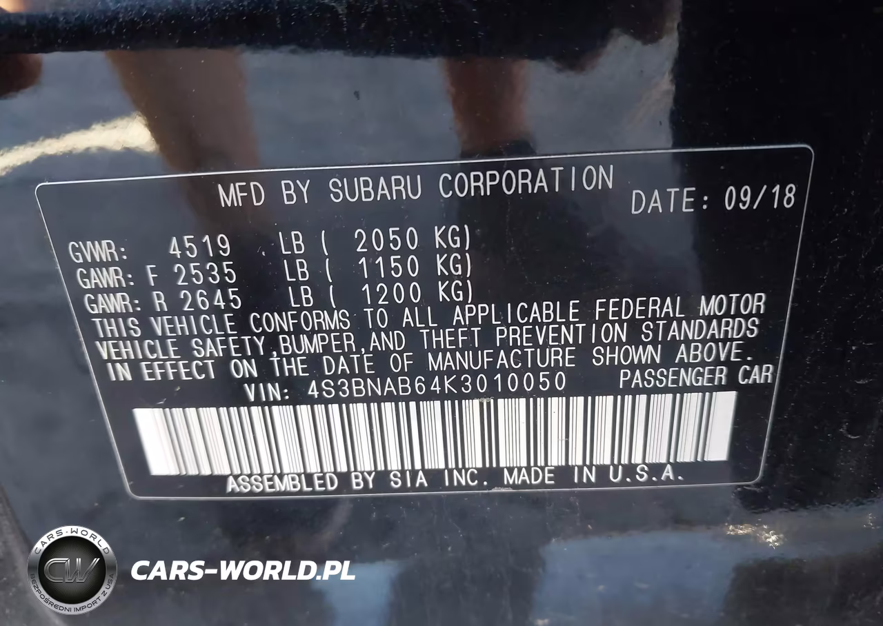 2019 Subaru Legacy 2.5I VIN:4S3BNAB64K3010050 - 9
