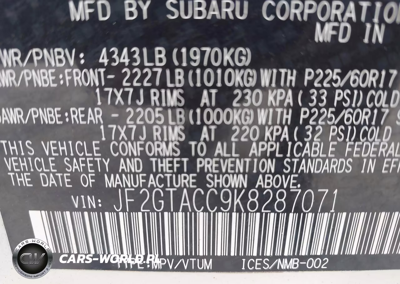 2019 Subaru Crosstrek 2.0I Premium VIN:JF2GTACC9K8287071 - 9
