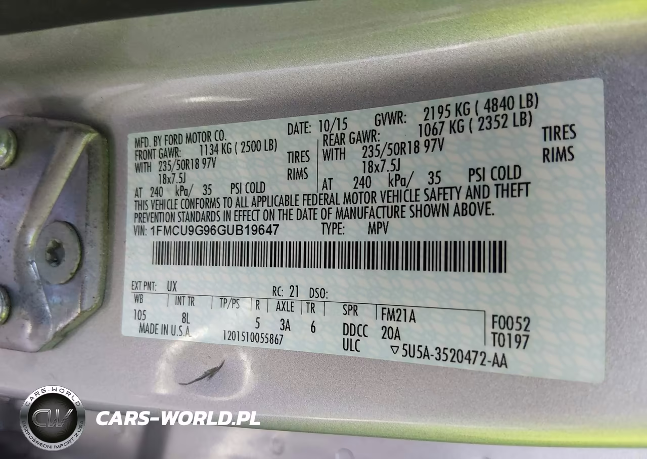 2016 Ford Escape Se VIN:1FMCU9G96GUB19647 - 9