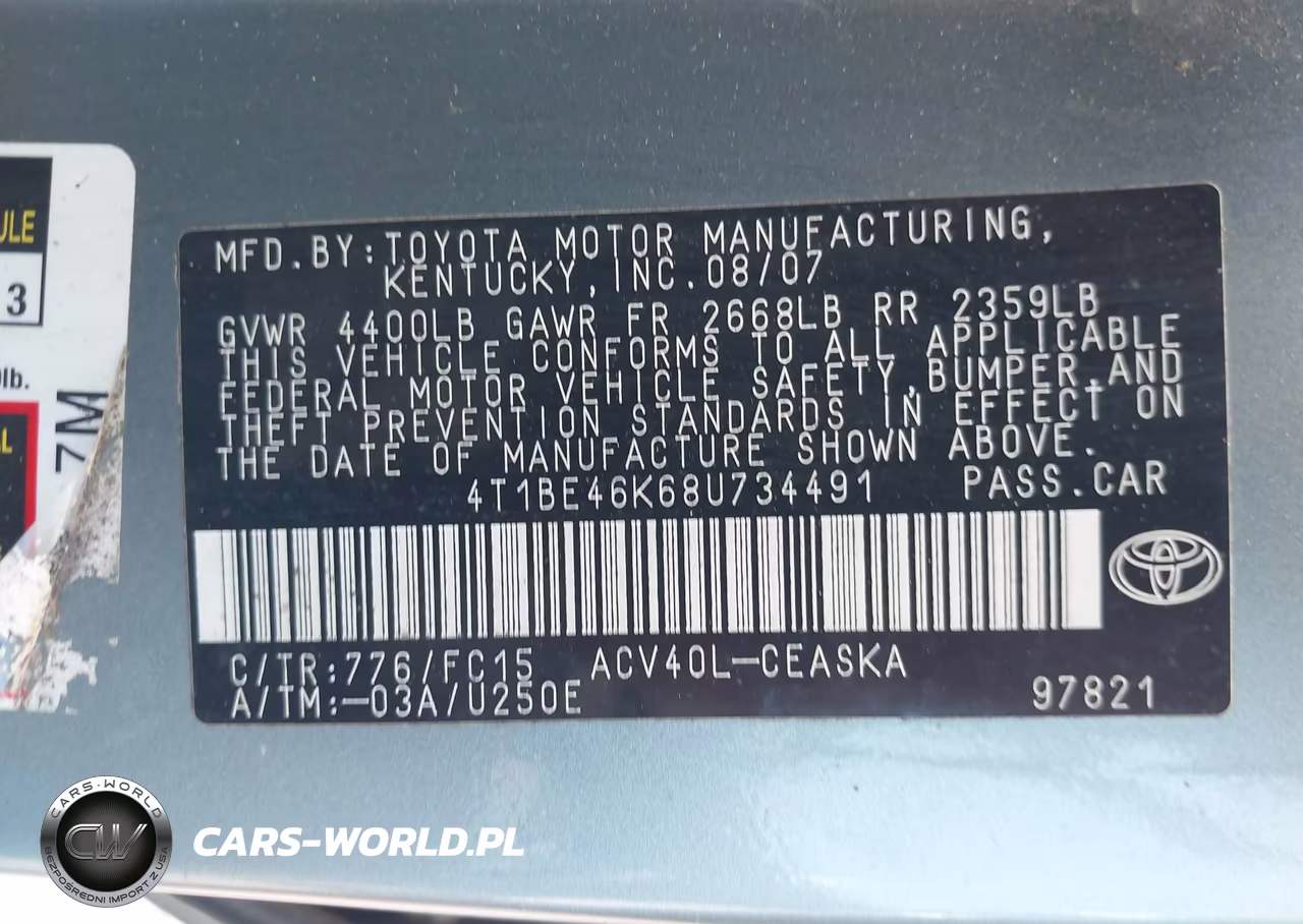 2008 Toyota Camry Se VIN:4T1BE46K68U734491 - 9