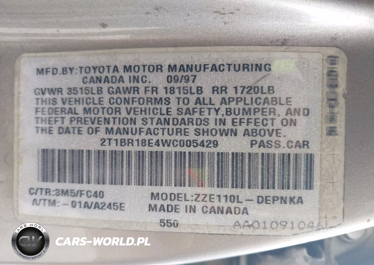 1998 Toyota Corolla Le VIN:2T1BR18E4WC005429 - 9