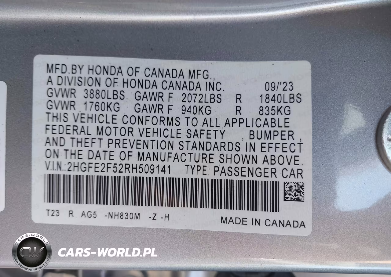 2024 Honda Civic Sport VIN:2HGFE2F52RH509141 - 9