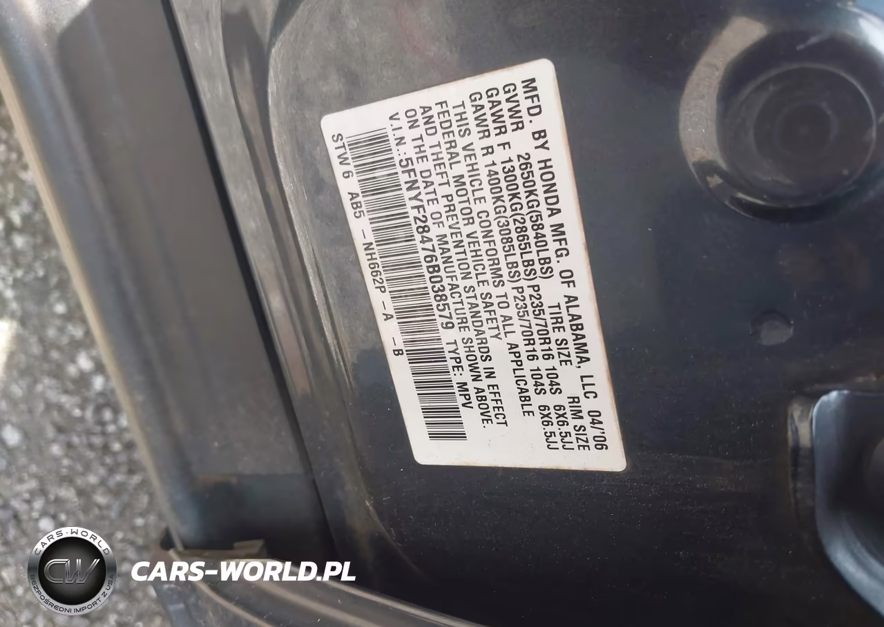 2006 Honda Pilot Ex VIN:5FNYF28476B038579 - 9