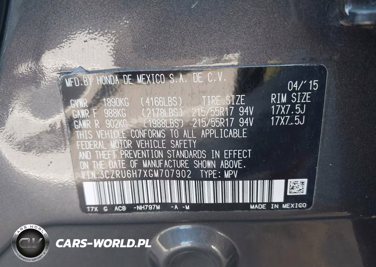 2016 Honda Hr-V Ex-L VIN:3CZRU6H7XGM707902 - 9