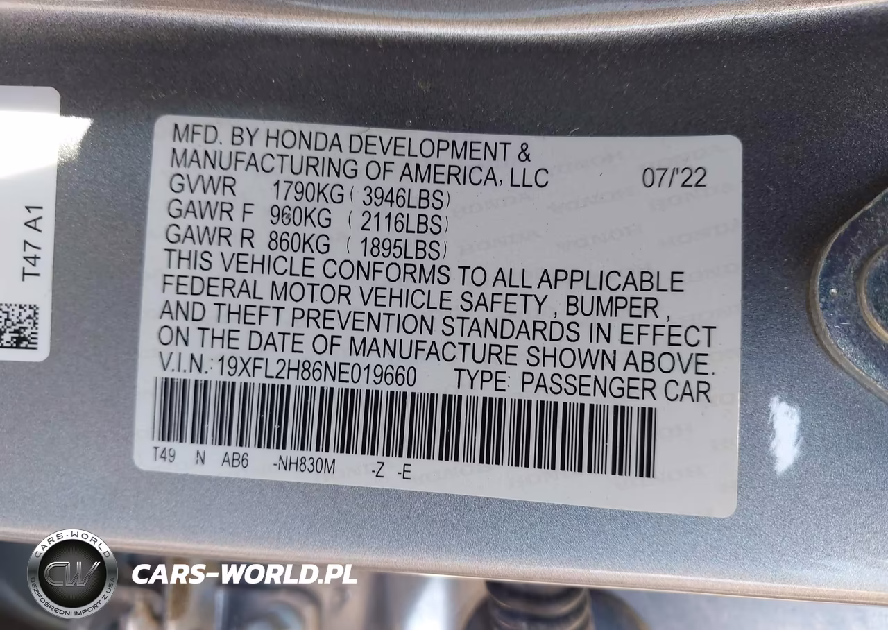 2022 Honda Civic Sport VIN:19XFL2H86NE019660 - 9