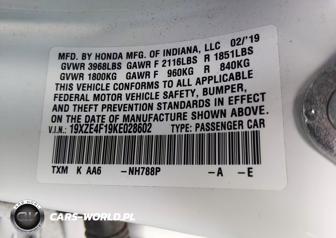 2019 Honda Insight Lx VIN:19XZE4F19KE028602 - 9