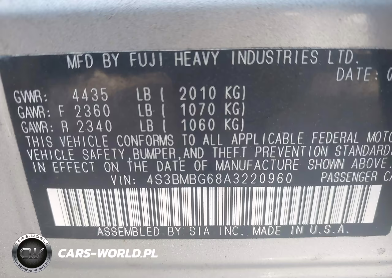 2010 Subaru Legacy 2.5I Premium VIN:4S3BMBG68A3220960 - 9